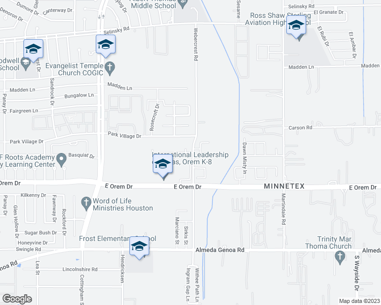 map of restaurants, bars, coffee shops, grocery stores, and more near 12314 Webercrest Road in Houston