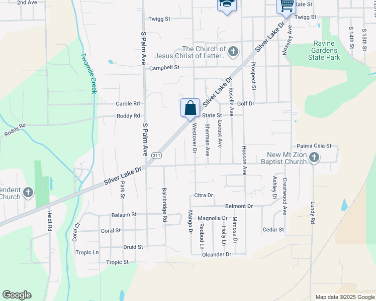 map of restaurants, bars, coffee shops, grocery stores, and more near 108 Nancy Place in Palatka