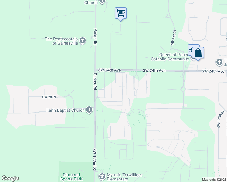 map of restaurants, bars, coffee shops, grocery stores, and more near 2688 120th Drive in Gainesville