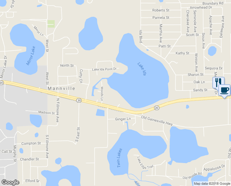 map of restaurants, bars, coffee shops, grocery stores, and more near 992 Florida 20 in Interlachen