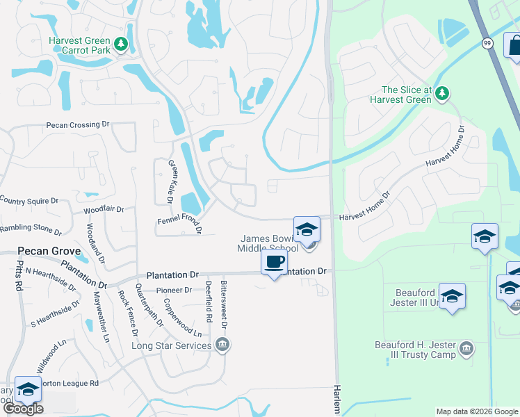 map of restaurants, bars, coffee shops, grocery stores, and more near 2202 Sour Cherry Trail in Richmond