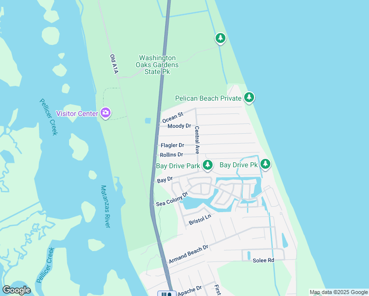 map of restaurants, bars, coffee shops, grocery stores, and more near 19 Rollins Drive in Palm Coast