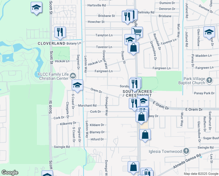 map of restaurants, bars, coffee shops, grocery stores, and more near 4314 Sorsby Drive in Houston