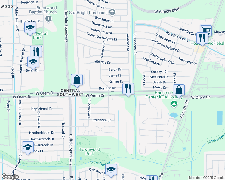 map of restaurants, bars, coffee shops, grocery stores, and more near 3215 Boynton Drive in Houston