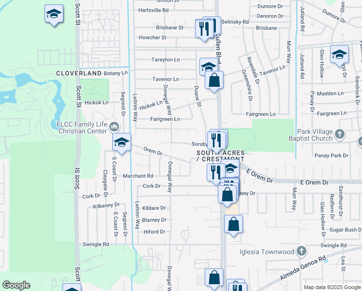 map of restaurants, bars, coffee shops, grocery stores, and more near 4314 Sorsby Drive in Houston