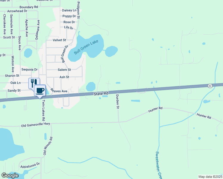 map of restaurants, bars, coffee shops, grocery stores, and more near 102 Screen Road in Interlachen