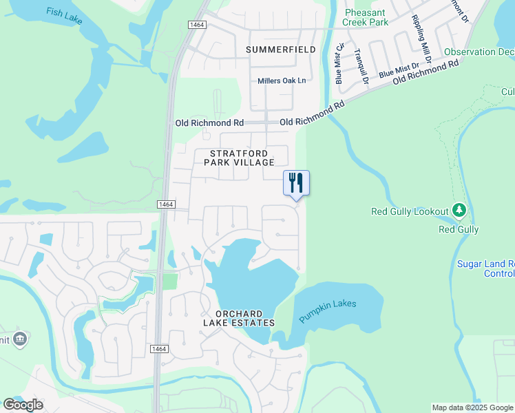 map of restaurants, bars, coffee shops, grocery stores, and more near 3342 Ashland Grove Lane in Sugar Land