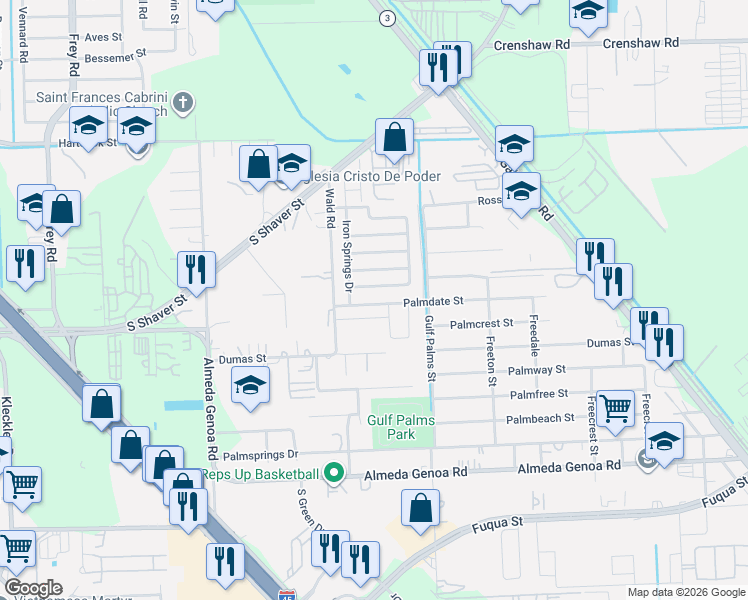 map of restaurants, bars, coffee shops, grocery stores, and more near 11827 Cedar Mesa Drive in Houston