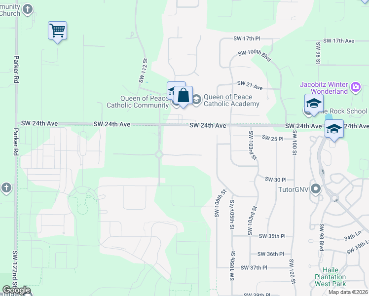 map of restaurants, bars, coffee shops, grocery stores, and more near 10828 Southwest 27 Avenue in Gainesville