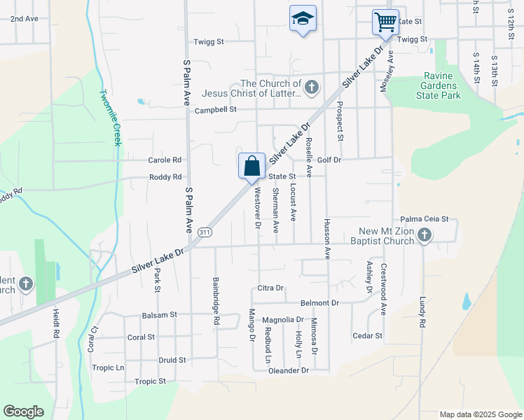 map of restaurants, bars, coffee shops, grocery stores, and more near 1900 Sherman Avenue in Palatka