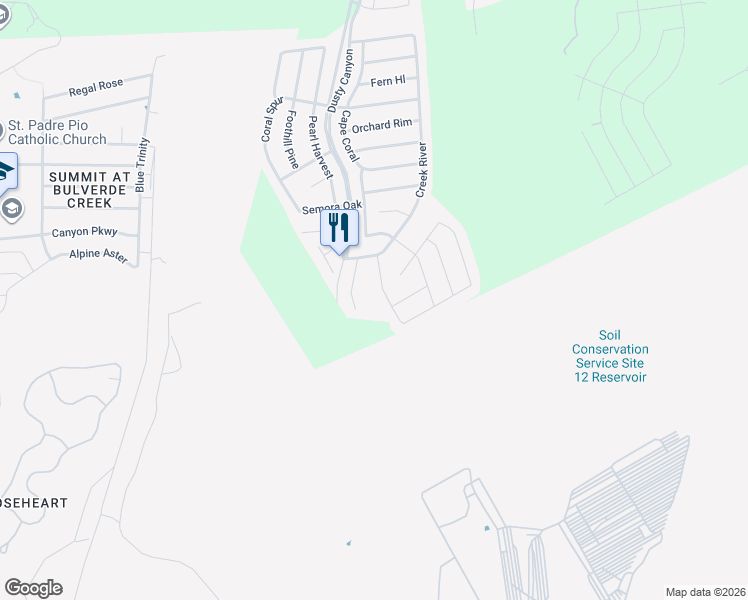 map of restaurants, bars, coffee shops, grocery stores, and more near 20218 Hillbrook Park in San Antonio