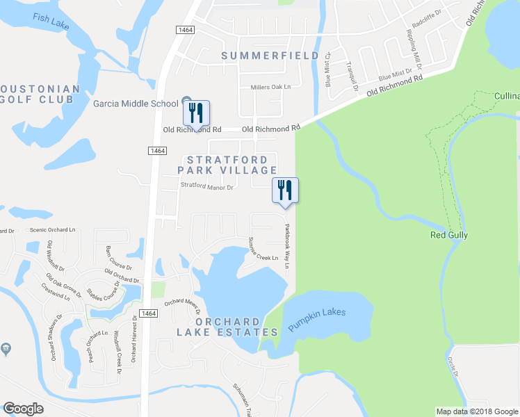 map of restaurants, bars, coffee shops, grocery stores, and more near 3330 Ashland Grove Lane in Sugar Land