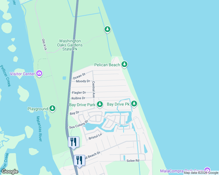 map of restaurants, bars, coffee shops, grocery stores, and more near 41 Atlantic Drive in Palm Coast
