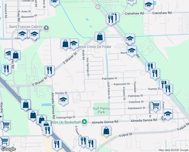map of restaurants, bars, coffee shops, grocery stores, and more near 11827 Cedar Mesa Drive in Houston