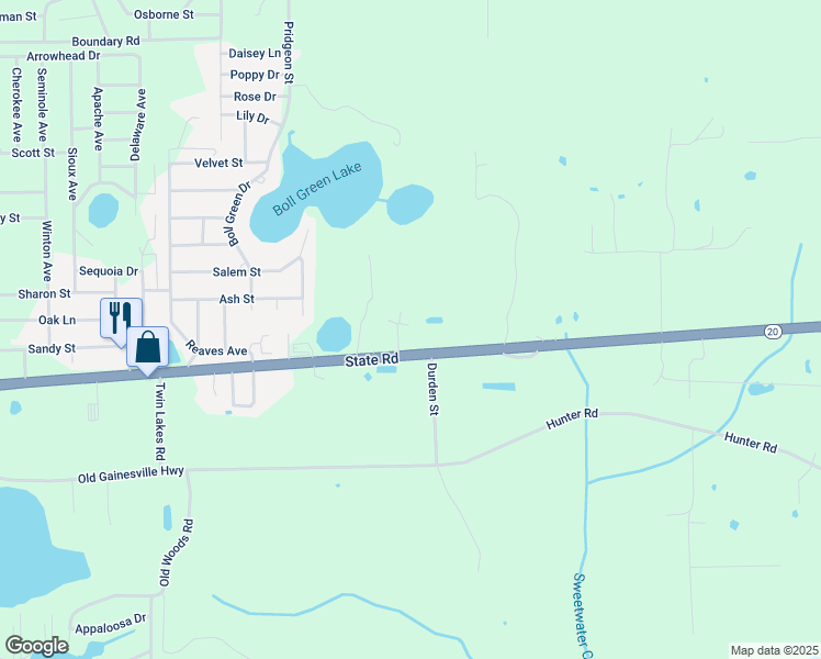 map of restaurants, bars, coffee shops, grocery stores, and more near 102 Screen Road in Interlachen
