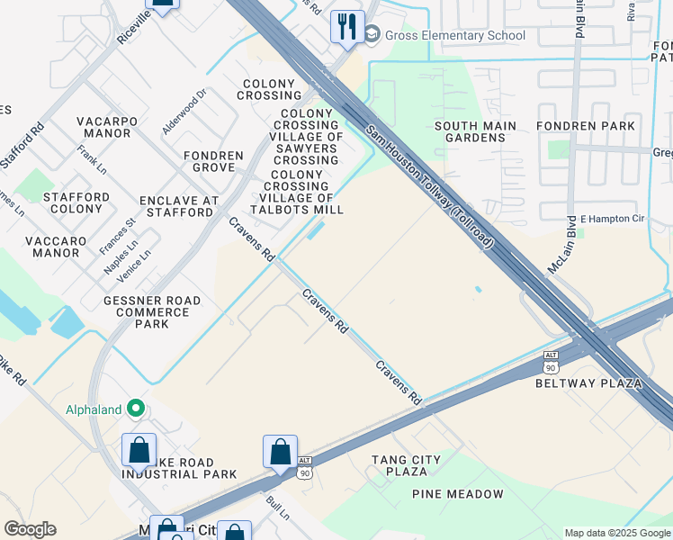 map of restaurants, bars, coffee shops, grocery stores, and more near 12700 Citypark Drive in Missouri City