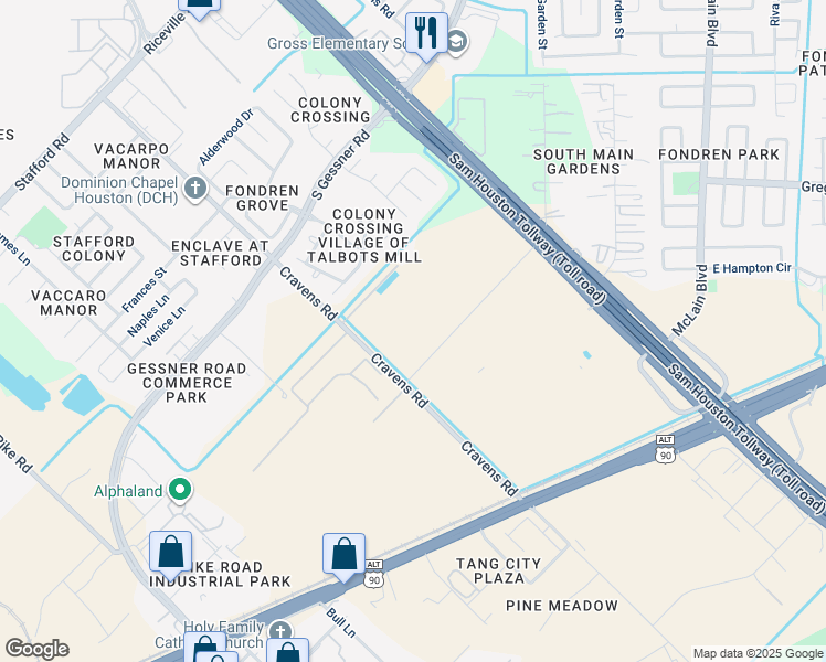 map of restaurants, bars, coffee shops, grocery stores, and more near 12700 Citypark Drive in Missouri City