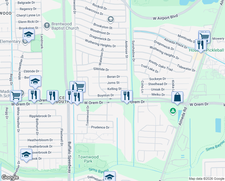 map of restaurants, bars, coffee shops, grocery stores, and more near 3211 Kelling Street in Houston