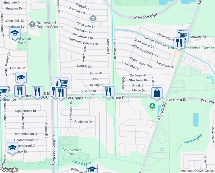 map of restaurants, bars, coffee shops, grocery stores, and more near 3107 Kelling Street in Houston