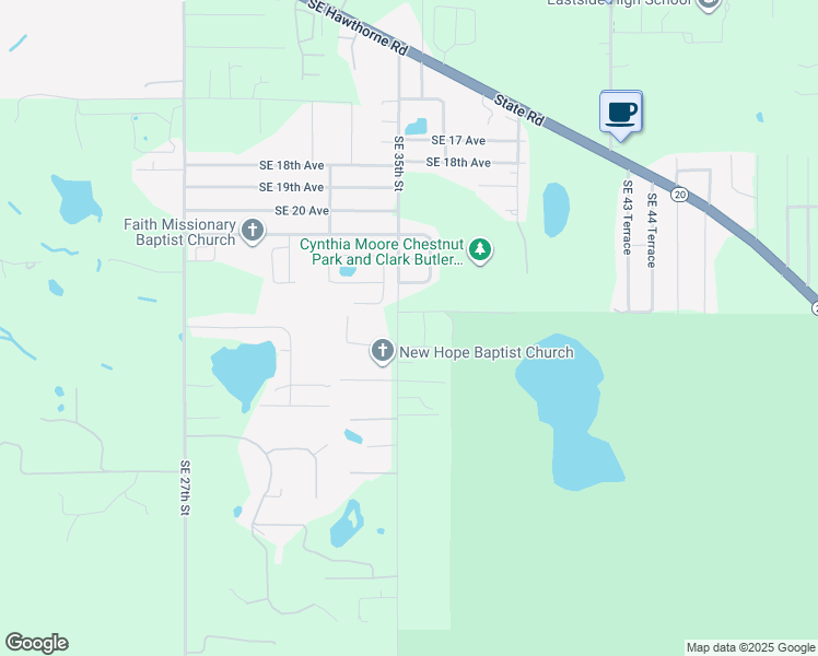 map of restaurants, bars, coffee shops, grocery stores, and more near 2417 Southeast 35th Street in Gainesville