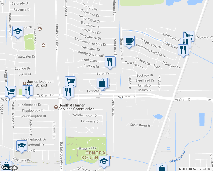 map of restaurants, bars, coffee shops, grocery stores, and more near 3145 Kelling Street in Houston