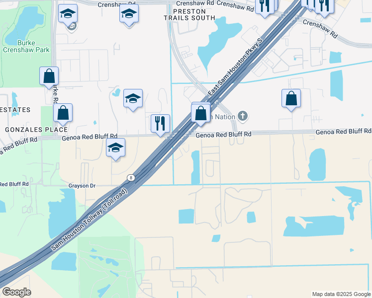 map of restaurants, bars, coffee shops, grocery stores, and more near 5411 East Sam Houston Parkway South in Houston