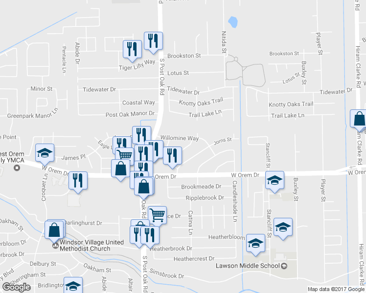 map of restaurants, bars, coffee shops, grocery stores, and more near 5322 Glen Rio Street in Houston
