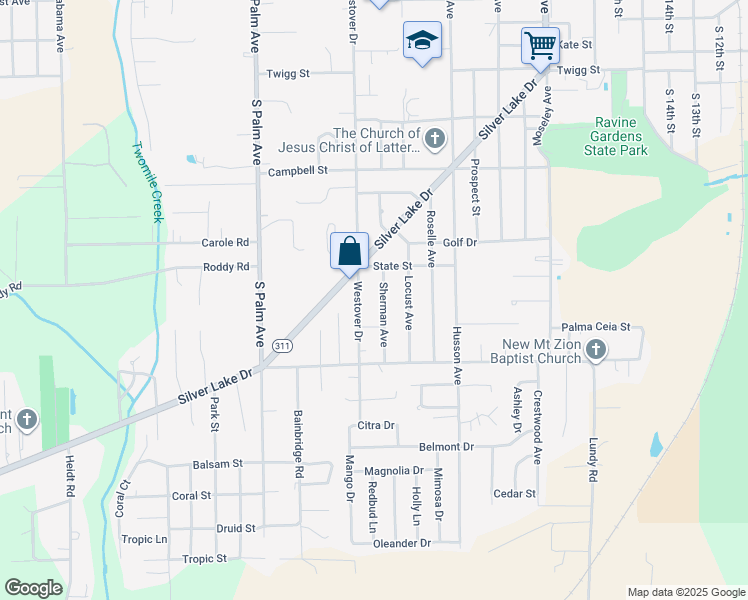 map of restaurants, bars, coffee shops, grocery stores, and more near 1900 Sherman Avenue in Palatka