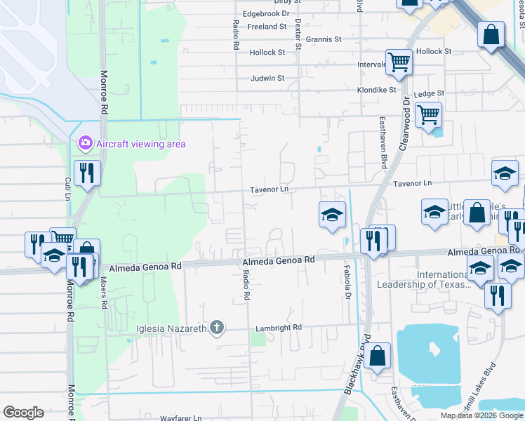 map of restaurants, bars, coffee shops, grocery stores, and more near 9525 Radio Rd in Houston