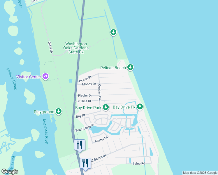 map of restaurants, bars, coffee shops, grocery stores, and more near 41 Atlantic Drive in Palm Coast
