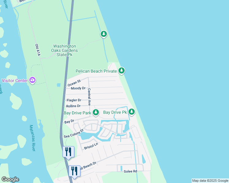 map of restaurants, bars, coffee shops, grocery stores, and more near 55 Atlantic Drive in Palm Coast
