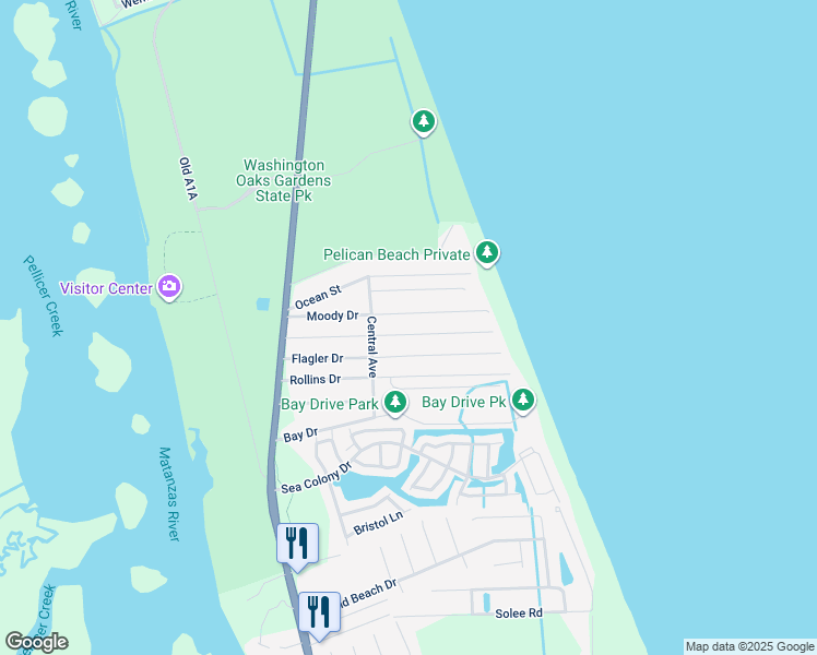map of restaurants, bars, coffee shops, grocery stores, and more near 41 Atlantic Drive in Palm Coast