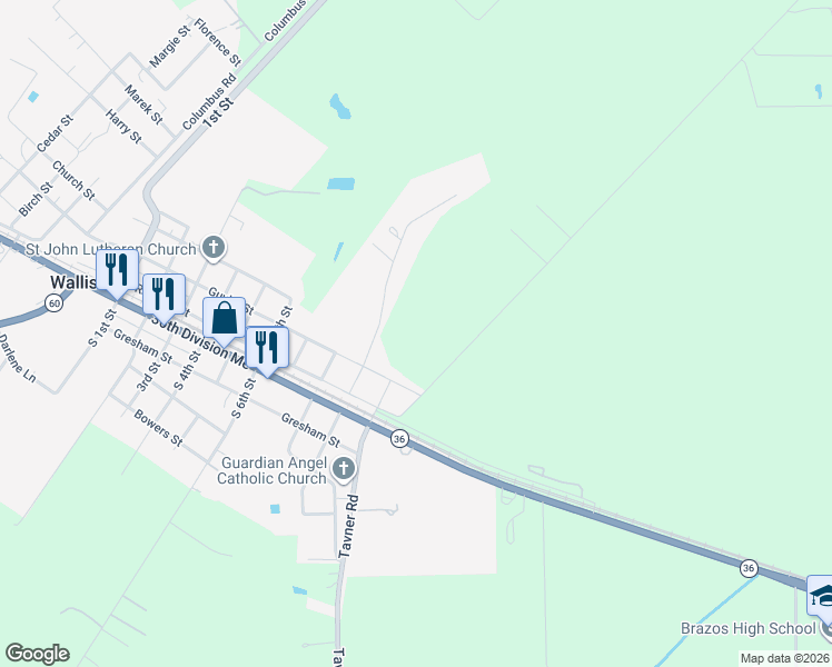 map of restaurants, bars, coffee shops, grocery stores, and more near 407 Lakeview Drive in Wallis