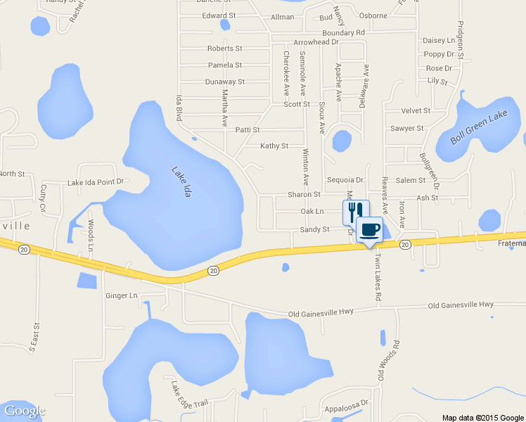 map of restaurants, bars, coffee shops, grocery stores, and more near 110 Ida Blvd in Interlachen