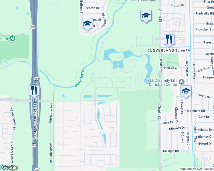 map of restaurants, bars, coffee shops, grocery stores, and more near 12401 Furman Road in Houston