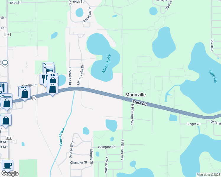 map of restaurants, bars, coffee shops, grocery stores, and more near 1058 Florida 20 in Interlachen