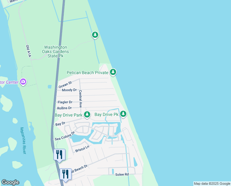 map of restaurants, bars, coffee shops, grocery stores, and more near 65 Atlantic Drive in Palm Coast