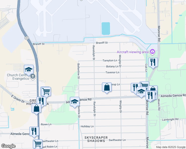 map of restaurants, bars, coffee shops, grocery stores, and more near 8102 Tavenor Lane in Houston