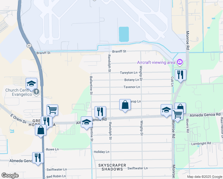 map of restaurants, bars, coffee shops, grocery stores, and more near 8102 Tavenor Lane in Houston