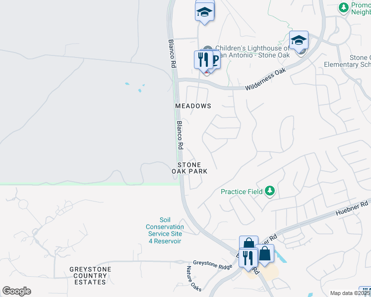 map of restaurants, bars, coffee shops, grocery stores, and more near 20123 Horizon Way in San Antonio