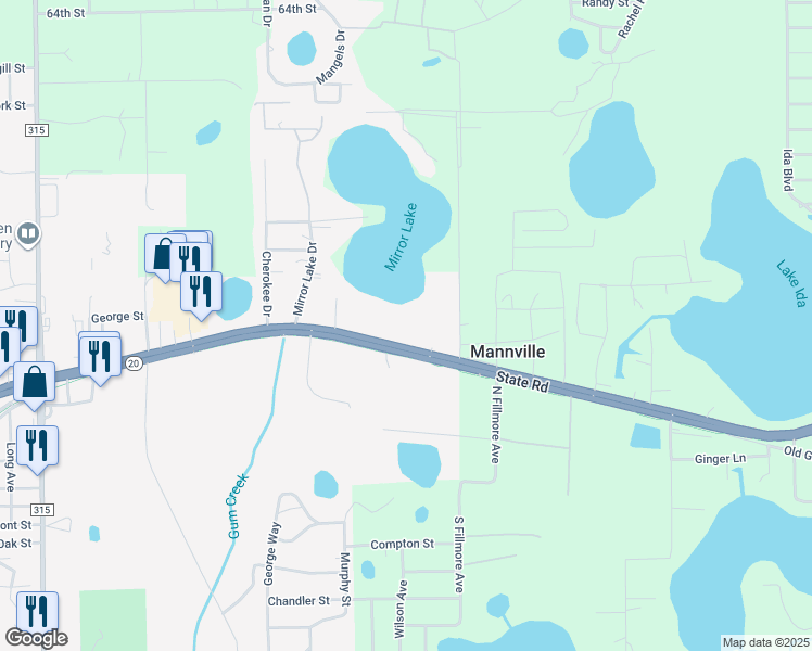 map of restaurants, bars, coffee shops, grocery stores, and more near 1058 Florida 20 in Interlachen
