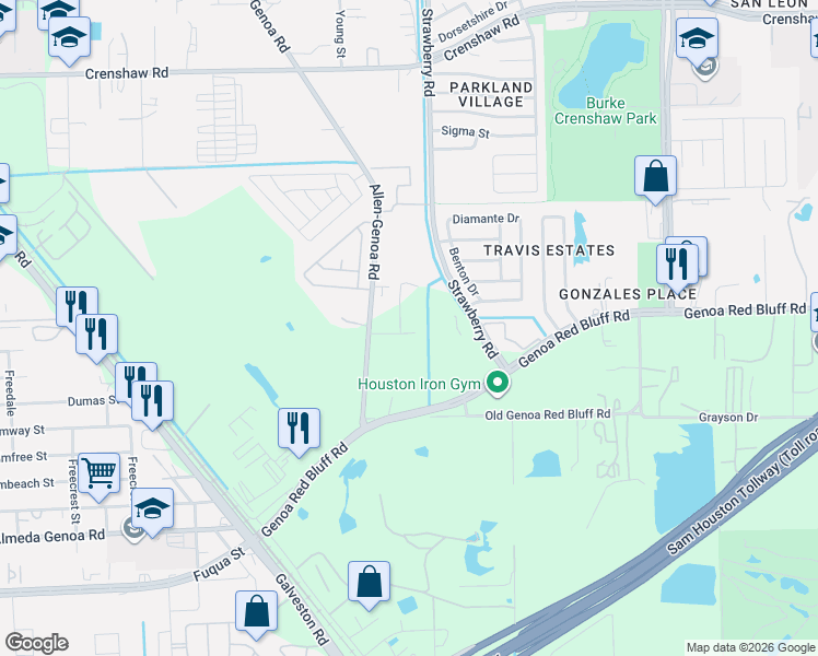 map of restaurants, bars, coffee shops, grocery stores, and more near 5359 Allen-Genoa Road in Houston