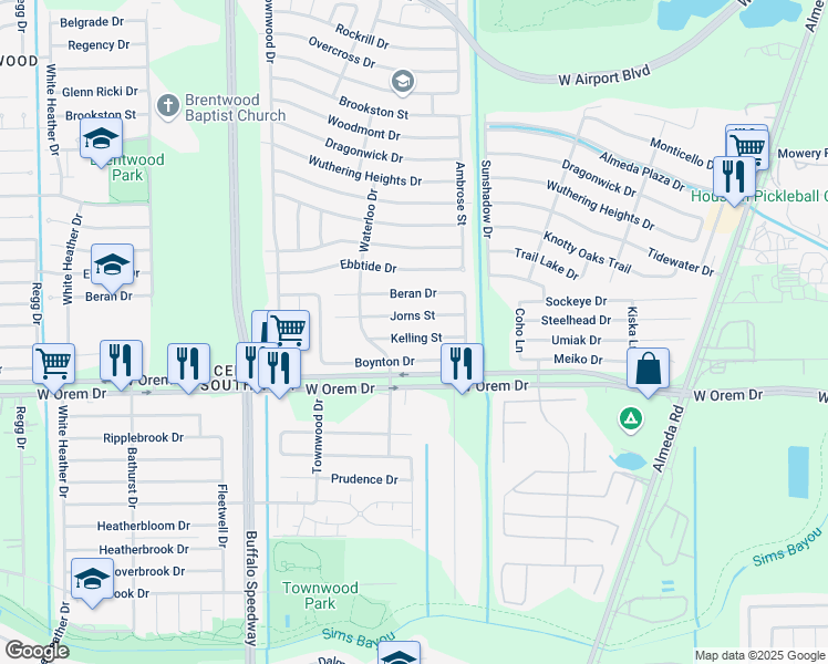 map of restaurants, bars, coffee shops, grocery stores, and more near 3145 Kelling Street in Houston