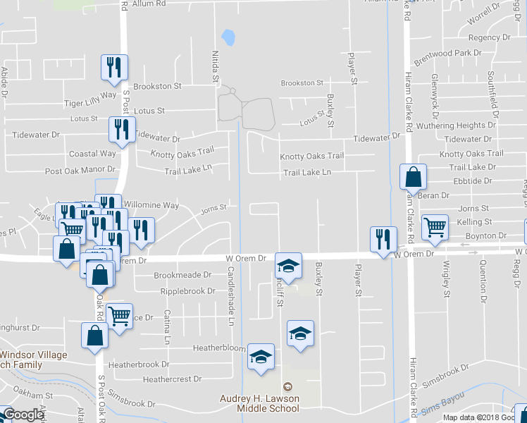 map of restaurants, bars, coffee shops, grocery stores, and more near 4951 South Cancun in Houston