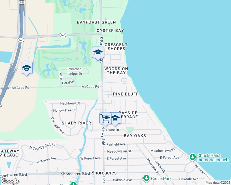 map of restaurants, bars, coffee shops, grocery stores, and more near 210 Pine Bluff Drive in La Porte