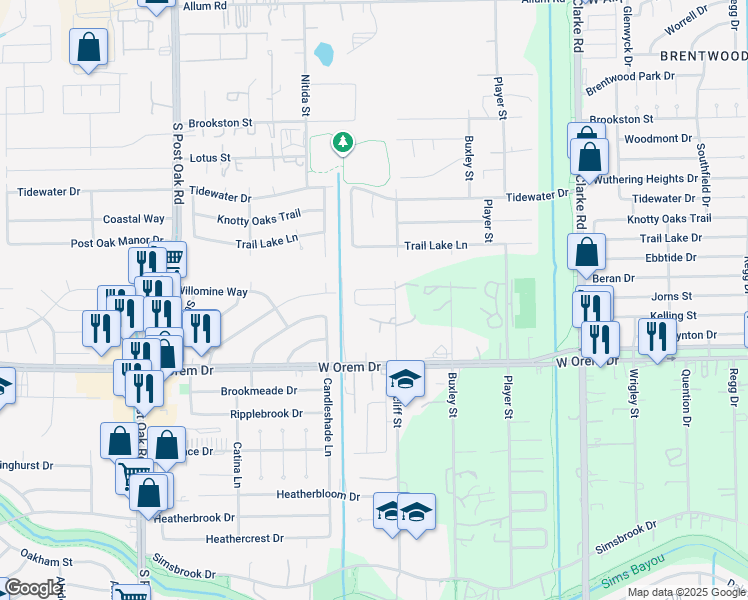 map of restaurants, bars, coffee shops, grocery stores, and more near 4951 South Cancun in Houston