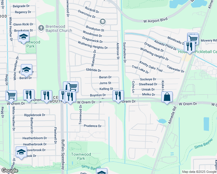 map of restaurants, bars, coffee shops, grocery stores, and more near 3146 Kelling Street in Houston