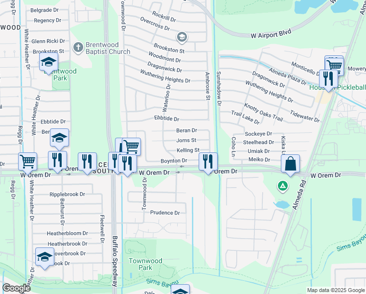 map of restaurants, bars, coffee shops, grocery stores, and more near 3214 Kelling Street in Houston