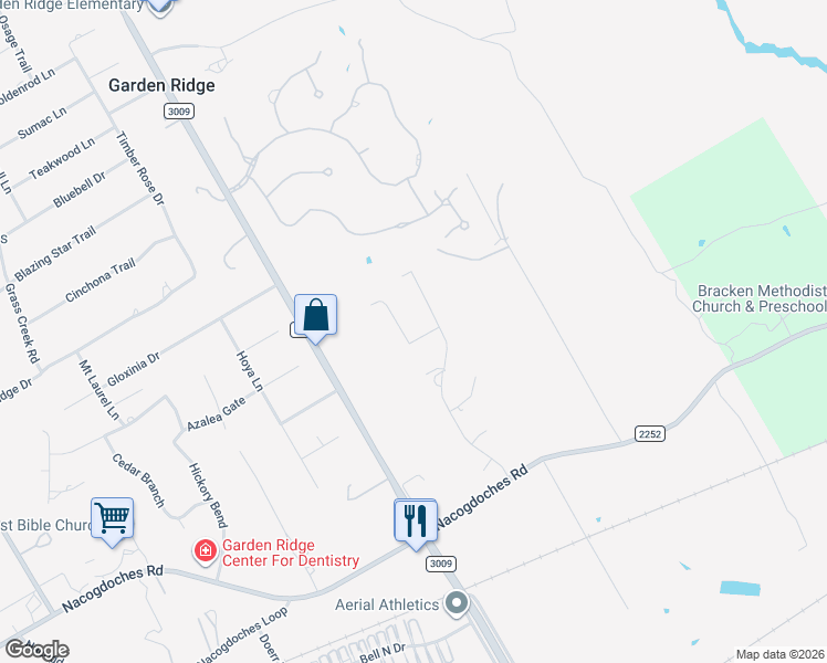 map of restaurants, bars, coffee shops, grocery stores, and more near 9938 Michelle Hill in Garden Ridge