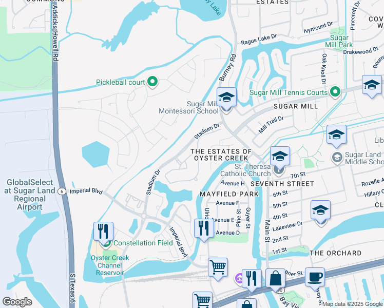 map of restaurants, bars, coffee shops, grocery stores, and more near in Sugar Land